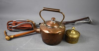 Lot 46 - A copper kettle together with a shooting stick,...