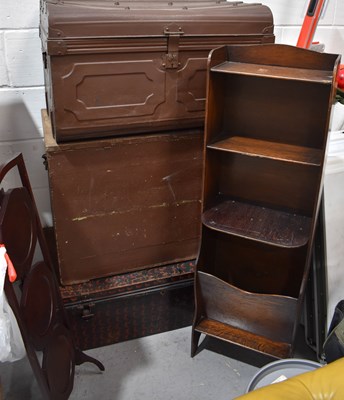 Lot 455 - Two vintage metal travelling trunks, a wooden...