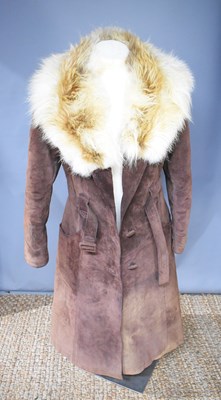 Lot 283 - A vintage ladies fur lined brown suede coat...