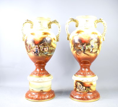 Lot 126 - A pair of Pastoral Ware ceramic vases on...