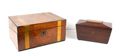 Lot 72 - A Victorian walnut and brass bound writing box...