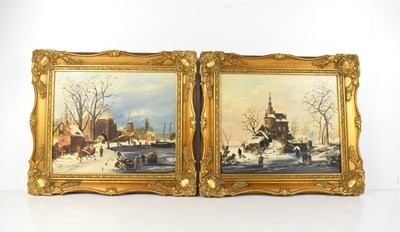 Lot 357 - A pair of 20th century oil on board paintings,...