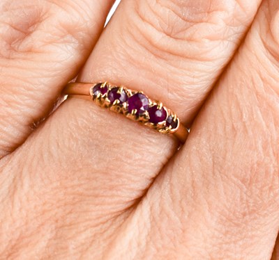 Lot 120 - A Victorian 18ct gold and pink sapphire five...