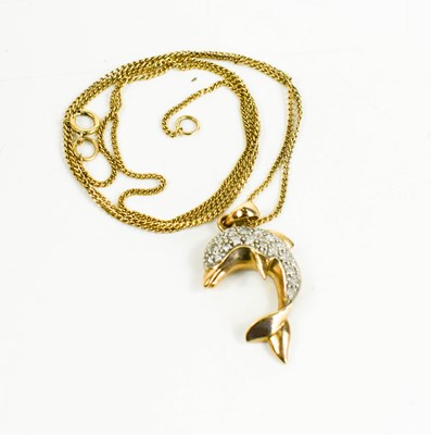 Lot 118 - A 9ct gold dolphin pendant, set with small...