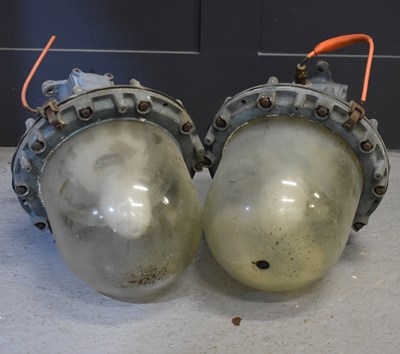 Lot 300 - Three large industrial lights, with blue...