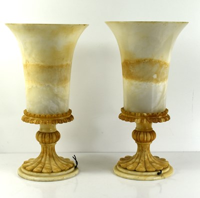 Lot 297 - A pair of alabaster urn table lamps of campana...