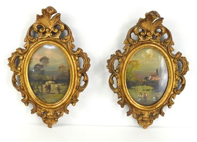 Lot 370 - A pair of French miniature oil paintings...