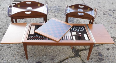 Lot 460 - A vintage teak effect games table for chess...