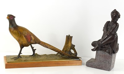 Lot 53 - An Austrian cold painted spelter pheasant...