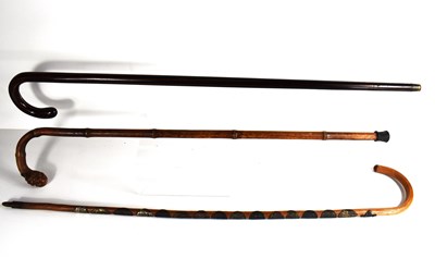 Lot 103 - Three 19th century walking sticks, bamboo,...