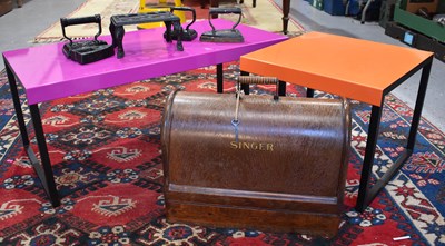 Lot 291 - Two colour block metal tables, reputedly by...