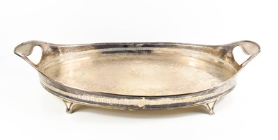 Lot 396 - An Edwardian solid silver tray, of oval form,...