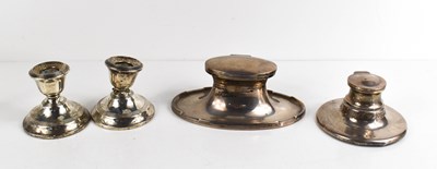 Lot 318 - A pair of silver candlesticks, together with...