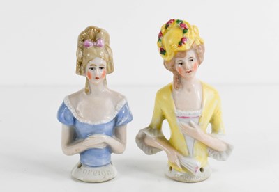 Lot 161 - Two antique German porcelain tea cosy dolls, 8....