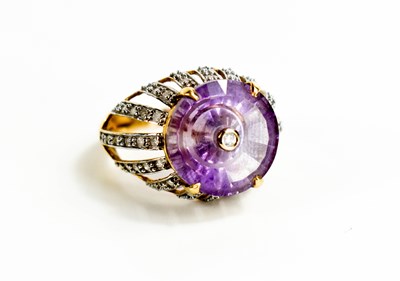 Lot 160 - A Lehrer 9ct gold and Torus ring amethyst and...