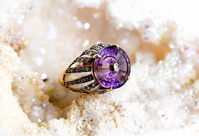 Lot 16 - A Lehrer 9ct gold and Torusring amethyst and...