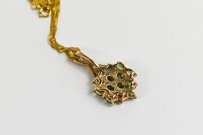 Lot 75 - A 9ct gold necklace, with a 9ct gold, green...