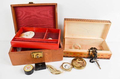 Lot 208 - A leather clad travelling jewellery box,...