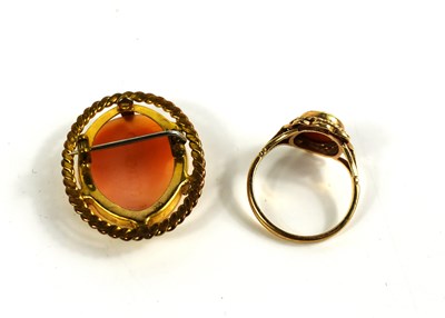 Lot 64 - A 9ct gold and cameo ring, size N, 2.73g,...