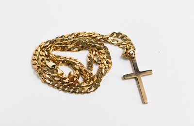 Lot 148 - A 9ct gold flat curb link chain and cross...