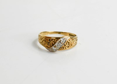 Lot 156 - A 9ct gold and diamond ring, size J, 1.44g.