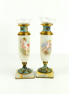 Lot 225 - A pair of fine porcelain and enamel vases,...