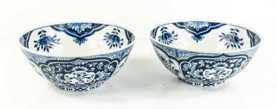 Lot 45 - A pair of Makkum Dutch earthenware blue and...