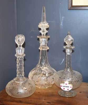 Lot 206 - Three 19th century cut glass decanter /...