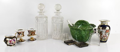 Lot 157 - A pair of antique cut glass decanters with the...