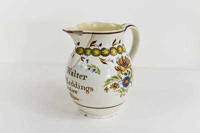 Lot 80 - A Leeds creamware jug, to Walter Meddings,...
