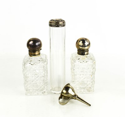 Lot 27 - A pair of hobnail cut glass scent or perfume...