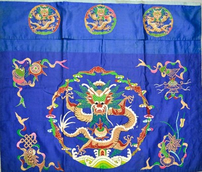 Lot 285 - A Chinese embroidered table apron, circa 1920,...