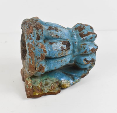 Lot 327 - An antique blue painted wall sconce / pricket,...