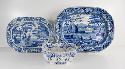 Lot 74 - Two 19th century blue and white meat platters,...
