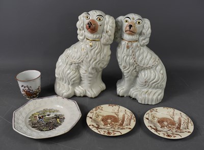 Lot 190 - A pair of Victorian Staffordshire dogs, a...