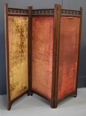 Lot 468 - A Chinese mahogany three-fold screen having...