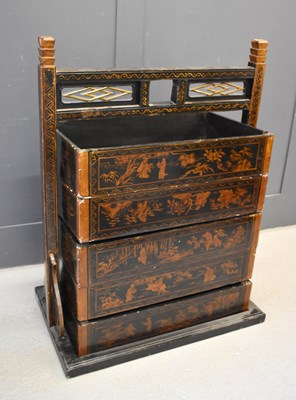 Lot 473 - A 19th century Chinese black lacquered...