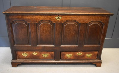 Lot 477 - An 18th century oak mule chest with four...