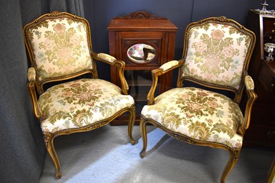 Lot 496 - A pair of French style bedroom chairs with...