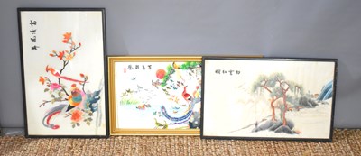 Lot 443a - A group of three framed Chinese silk...