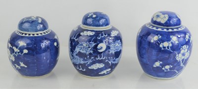 Lot 119 - Three Chinese blue and white ginger jars, two...