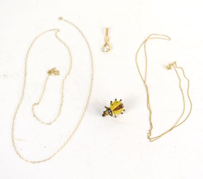 Lot 184 - Two 9ct gold necklaces together with a gilt...