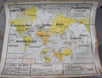 Lot 106 - A large French wall map of the World, double...
