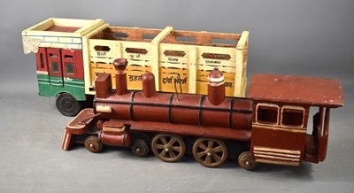 Lot 210 - Two wooden toy vehicles of large size,...