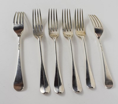 Lot 150 - A set of six silver side forks, London 1896,...