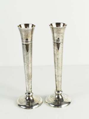 Lot 440 - A pair of silver bud vases, of slender form,...