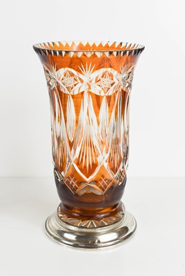 Lot 436 - A Bohemian cut glass and silver footed vase,...