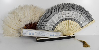 Lot 261 - Two antique fans, one with white ostrich...