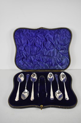 Lot 438 - A set of six silver tea spoons and pair of...