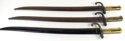 Lot 197 - Three French M1866 Chassepot Yataghan bayonets...